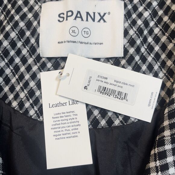 SPANX Womens Size XL Ponte Lady Jacket Stretch Jacquard Black Plaid Blazer NEW - Picture 7 of 12